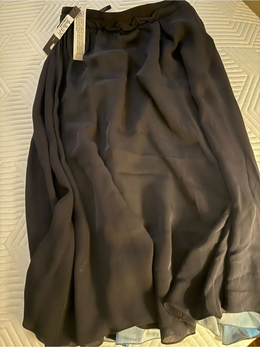 Elie Tahari Dark Navy Skirt with Blue and White Floral Watercolor Front Panel